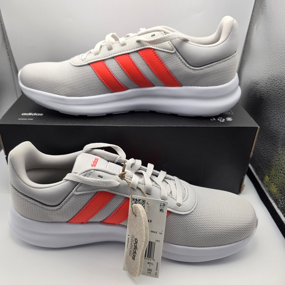 Adidas Mens Lite Racer 4.0 Running Shoes Gray Orange US 7.5 New JR8548